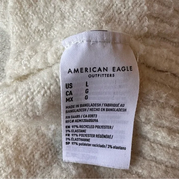 American Eagle Boucle Sweater Women's Size Large Cream Crewneck - Picture 5 of 6